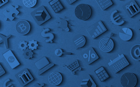 Paper cut business elements on blue