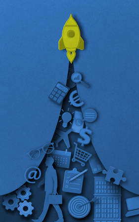 Businessman development concept on blueの写真素材