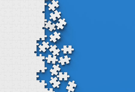 Pieces missing on blue backgroundの写真素材