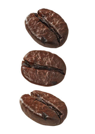 Roasted coffee beans on white backgroundの写真素材