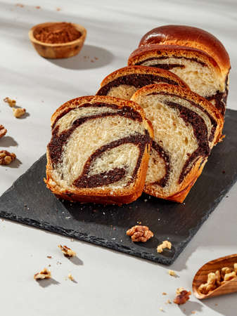Sweet bread with cocoa and dark chocolateの写真素材