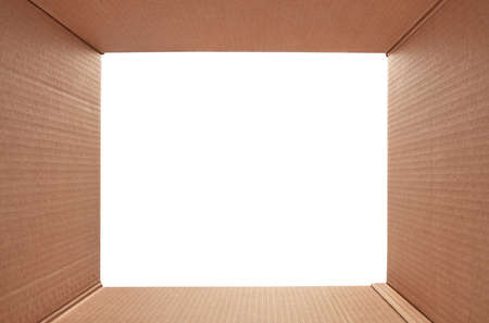 Open cardboard box, seen from insideの写真素材