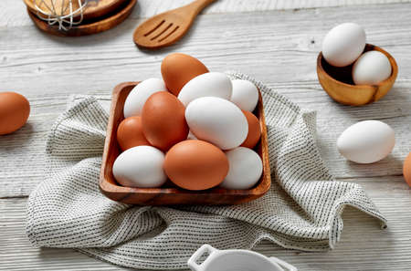 Eggs on kitchen table from above