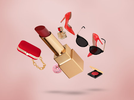 Lipstick and other women accesoriesの写真素材