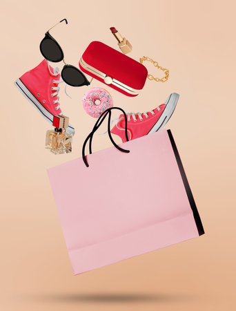 Shopping bag and casual accesoriesの写真素材