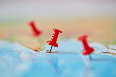 Pins on map, close-up detailの写真素材