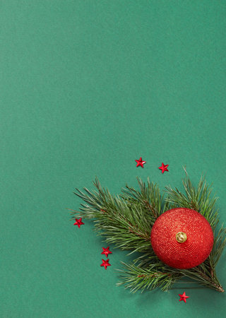 Directly Above Shot Of Christmas Decorations On Green Backgroundの写真素材