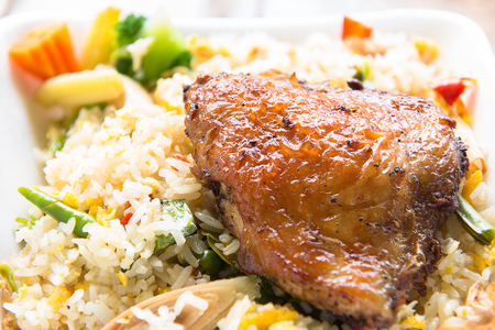 fried rice with chickenの写真素材