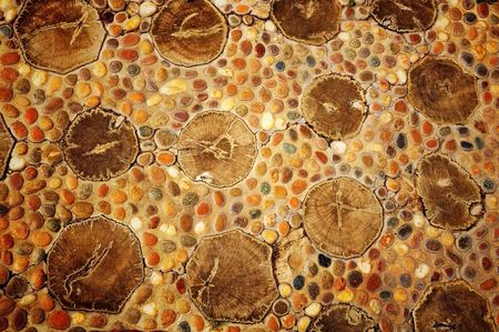 Round stone and wood floorの写真素材