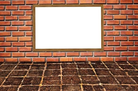brickwall pattern and wooden photo frameの写真素材