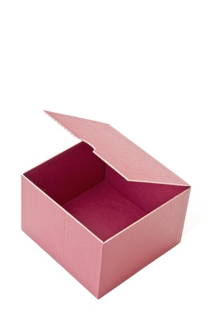 pink empty box top cover open as white isolate background