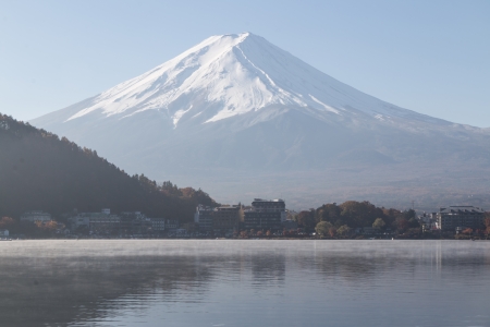Fujiyama mountain in autumn seanson in japanの写真素材