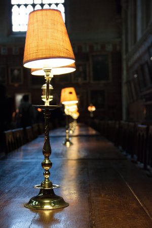 Classic lamps on wooden tableの写真素材