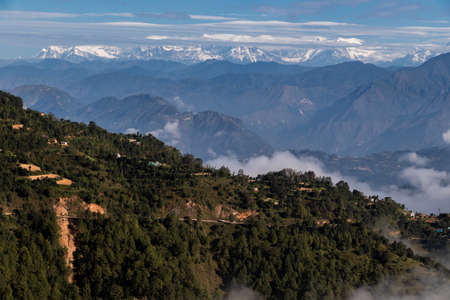 Beautiful mountain range and mountains located at Pokhara as seen from Bhairabsthan Temple, Bhairabsthan, Palpa, Nepalの写真素材