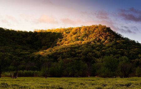 southeastern Minnesota bluff in the fall during sunriseの写真素材