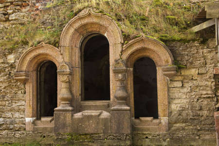 arch window and door in fortress wallの写真素材
