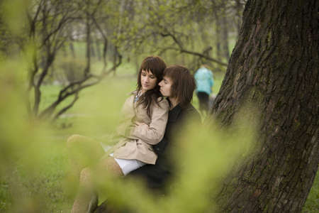 young couple outdoor in the parkの写真素材