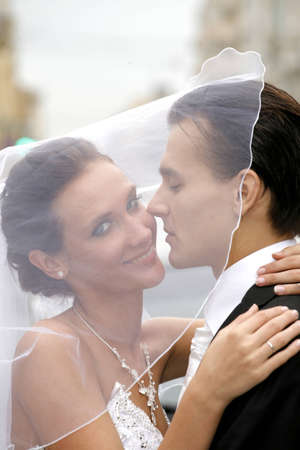 bride and groom huggingの写真素材