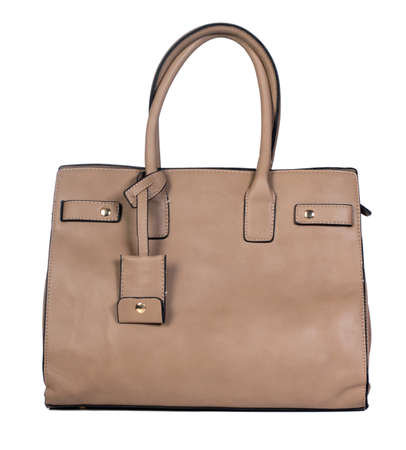 leather woman's bag isolated on whiteの写真素材