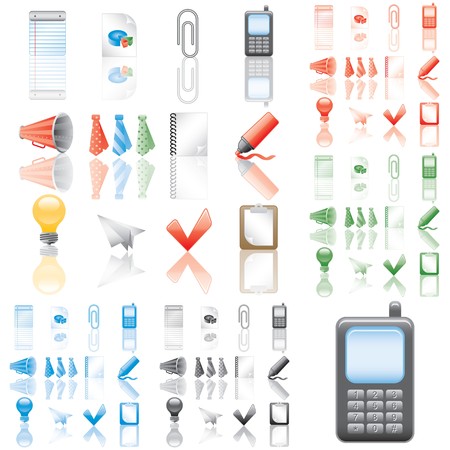 Icons set 3. Variant in black, red, blue, green. Isolated groups and layers.の写真素材