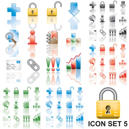 Icons set 5. Variant in black, red, blue, green. Isolated groups and layers.  の写真素材