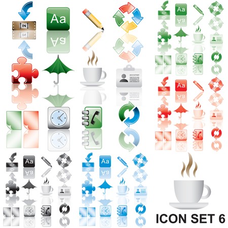 Icons set 6. Variant in black, red, blue, green. Isolated groups and layers.  の写真素材