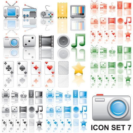 Icons set 7. Variant in black, red, blue, green. Isolated groups and layers.  の写真素材