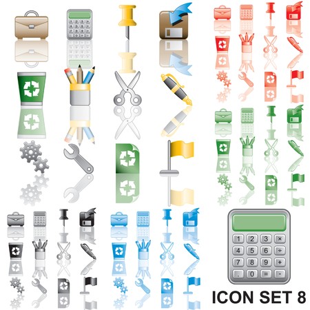 Icons set 8. Variant in black, red, blue, green. Isolated groups and layers.  の写真素材