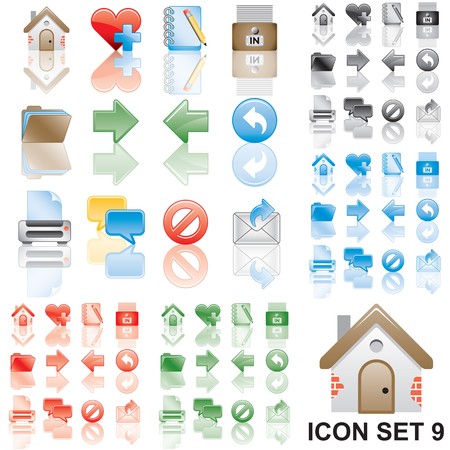 Icons set 9. Variant in black, red, blue, green. Isolated groups and layers. の写真素材