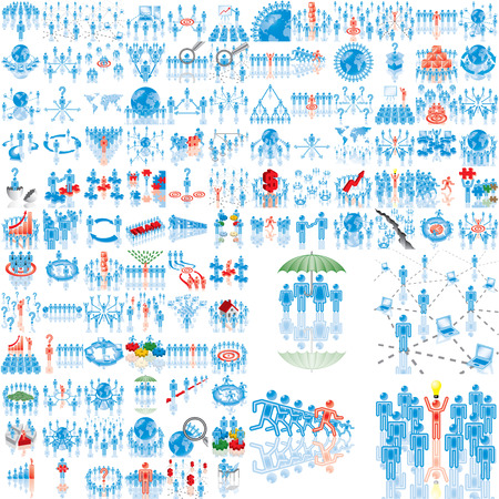 Over 100 business illustrations. Set 1..108. Variant-0 in blue. Isolated groups and layers.  のイラスト素材