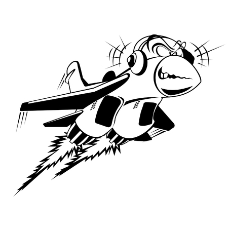 Vector cartoon jet-fighter flying listen musicのイラスト素材