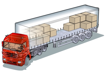 cargo semi-truck infographics cutawayのイラスト素材