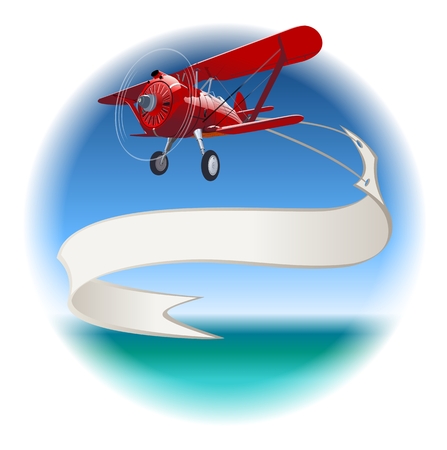 Retro Biplane with Banner. Available  vector format separated by groups and layers for easy editのイラスト素材