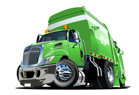 Cartoon Garbage Truck isolated on white background. Available EPS-10 vector format separated by groups and layers for easy editのイラスト素材