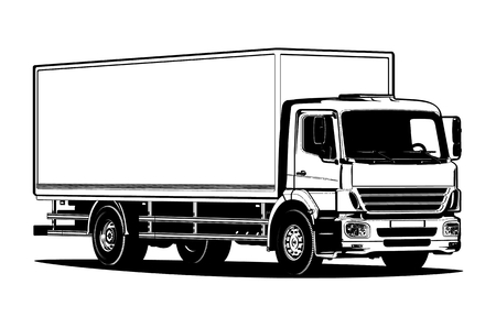Vector truck outline template isolated on white. Available separated by groups and layers for easy edit.のイラスト素材
