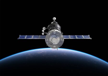 Spacecraft Orbiting Earth. 3D Illustration.