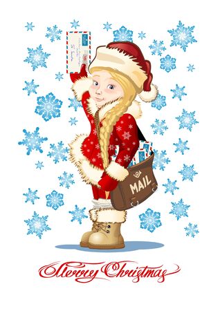 Vector Christmas card with Snow Maiden - Postmanのイラスト素材