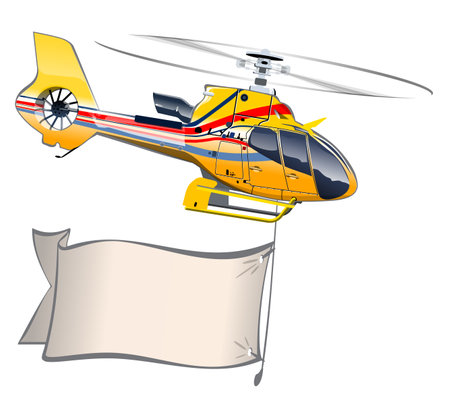 Vector Cartoon Helicopter with banner. Available EPS-10 separated by groups and layers with transparency effects for one-click repaintのイラスト素材