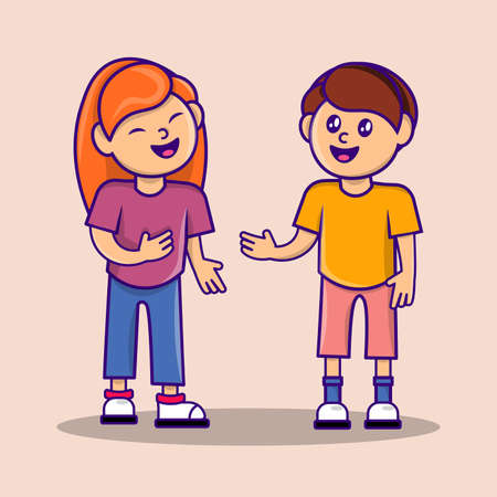 Young people standing and talking with each other. Cartoon style. Flat cartoon vector illustration.のイラスト素材