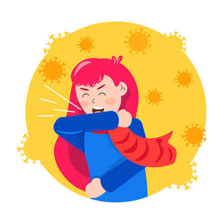 Cough from coronavirus. Sickness. Flat vector illustration. A girl is coughing.のイラスト素材