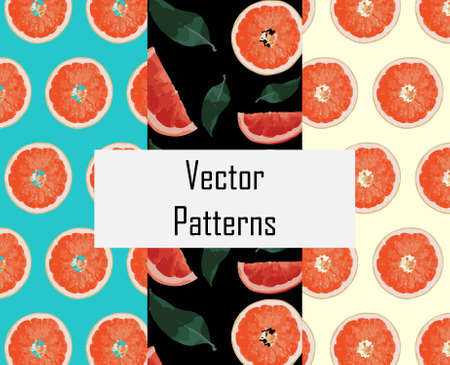 Set of three grapefruits patterns. Vector patterns of fruits.のイラスト素材
