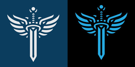 Crossed medieval sword with wings. Medieval weapon. Vector illustration.のイラスト素材