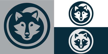 Wolf head icon, vector illustration in flat design style on gray and blue backgroundのイラスト素材