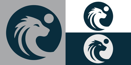 Lion icon on a gray and blue background. Vector illustration.のイラスト素材