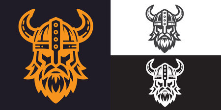 Viking warrior head with horn and viking helmet. Vector illustrationのイラスト素材