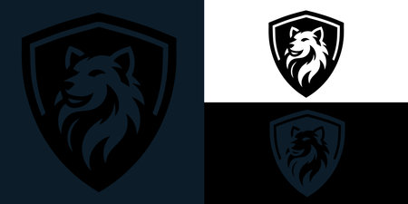 Wolf shield logo. Vector illustration isolated on white and black background.のイラスト素材