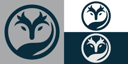 Deer head logo. Vector illustration on gray and blue background.のイラスト素材