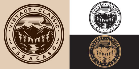 Vintage stamp, badge, logo or label with text Mountain Camping, vector illustrationのイラスト素材