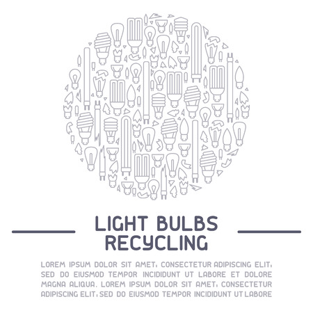 Light bulbs recycling info poster. Line style vector illustration. There is place for your textのイラスト素材