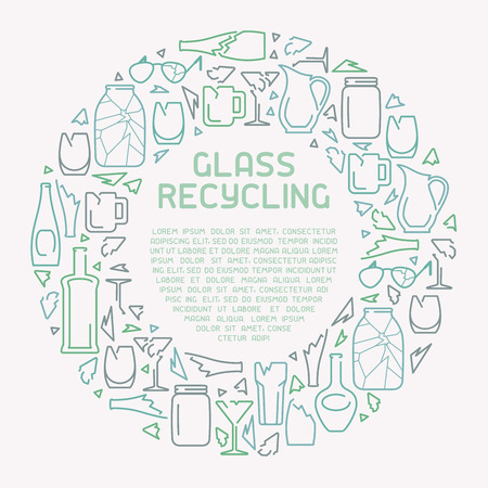 Glass recycling info poster. Line style vector illustration. There is place for your textのイラスト素材